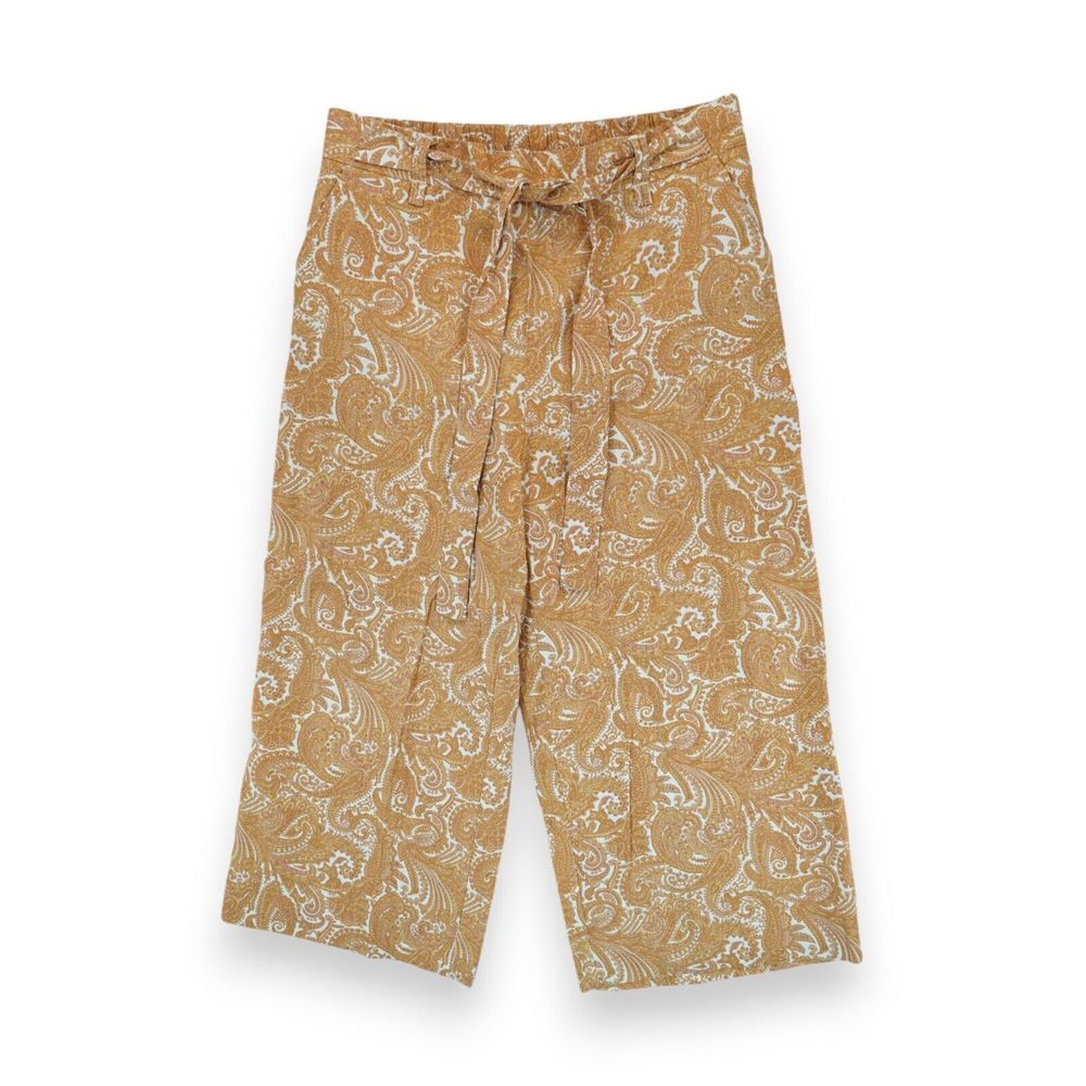 Sigrid Olsen Paisley‎ Pants Brown Pull On Elastic Waist Wide Leg Cropped Large